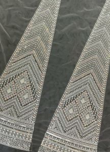 Dn-1 White Embroidery Georgette Kali Fabric