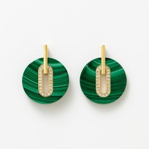 Luxury 18K Gold Malachite Drop Earrings with Lab-Grown Diamonds