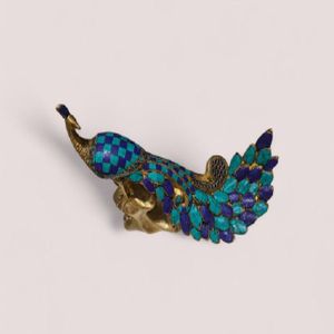 Blue Brass Peacock Statue