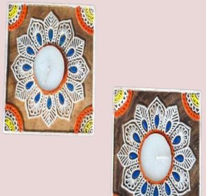 Rangoli Wooden T- Light Holder