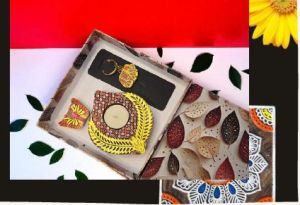 Wooden Hand Carved T Light Candle Holder with Keychain and Fridge Magnet