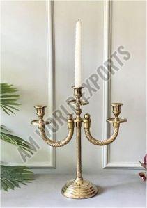 Classic 3 Arm Twisted Polished Golden Candelabra