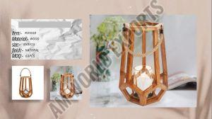 Geometric Wooden Lantern with Rope Handle