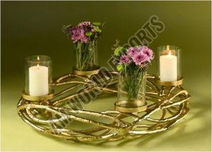 Golden Iron Wreath Centerpiece with Vases