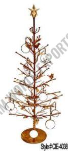 Golden Metal Christmas Tree Sculpture with Ornate Branches and Star Topper