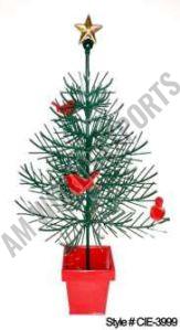 Green Tabletop Christmas Tree with Red Cardinal Ornaments