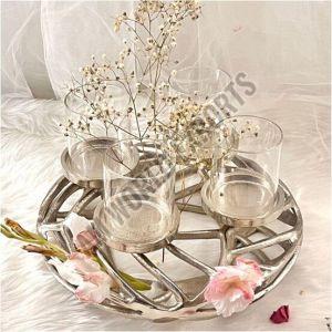 Modern Silver Centerpiece with Glass Vases