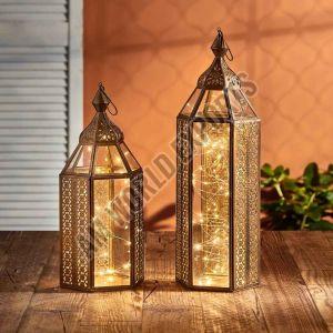 Moroccan Style Golden Lantern Set with LED Lights