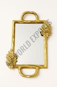 Ornate Golden Rectangular Tray with Floral Accents