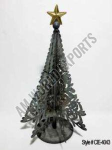 Rustic Metal Christmas Tree Sculpture with Layered Cutout Design and Star Topper