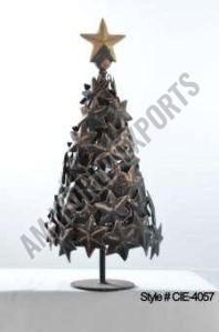 Rustic Metal Christmas Tree Sculpture with Stacked Star Design and Star Topper
