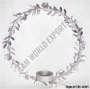 Silver Floral Wreath with Taper Holder
