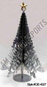 Silver Metal Snowflake Christmas Tree Sculpture with Golden Star Topper