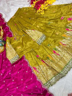 pure tissue silk zari weaving meena work saree