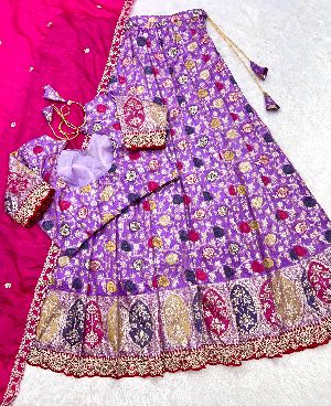 Wedding Wear Silk Cutwork Tissue Lehenga Choli Set