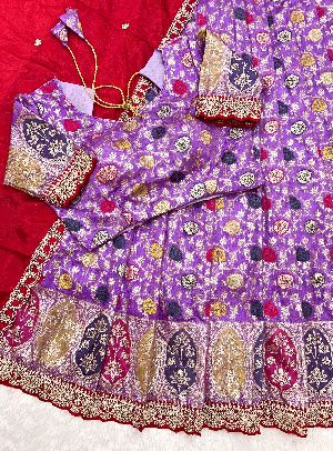 Wedding Wear Silk Cutwork Tissue Lehenga Choli Set