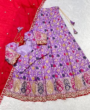 Wedding Wear Silk Cutwork Tissue Lehenga Choli Set