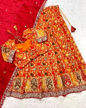 Wedding Wear Silk Cutwork Tissue Lehenga Choli Set