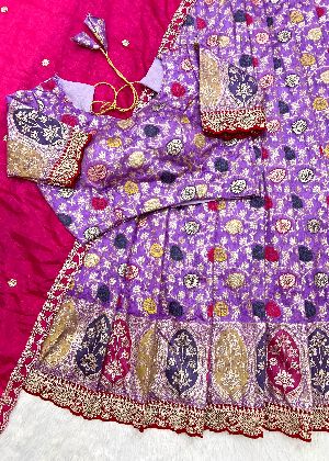 Wedding Wear Silk Cutwork Tissue Lehenga Choli Set