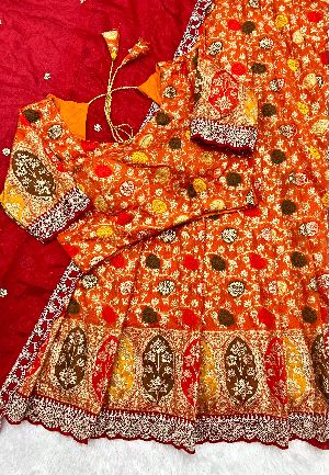 Wedding Wear Silk Cutwork Tissue Lehenga Choli Set