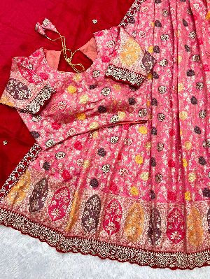 Wedding Wear Silk Cutwork Tissue Lehenga Choli Set