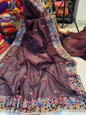 Pure Soft Crunchy Crush Multi Thread Embroidery Saree