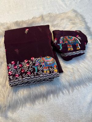 Pure Soft Crunchy Crush Multi Thread Embroidery Saree