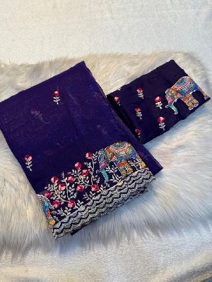 Pure Soft Crunchy Crush Multi Thread Embroidery Saree