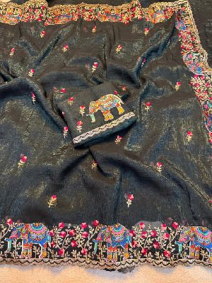 Pure Soft Crunchy Crush Multi Thread Embroidery Saree