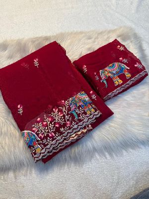 Pure Soft Crunchy Crush Multi Thread Embroidery Saree