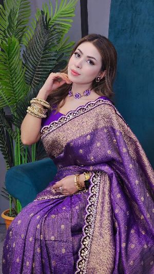 Pure Soft Banarasi Tissue Zari Crushed Silk Weaving Saree