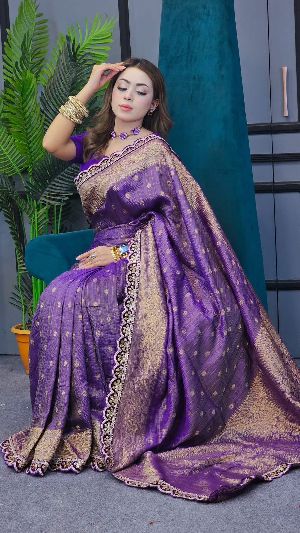 Pure Soft Banarasi Tissue Zari Crushed Silk Weaving Saree