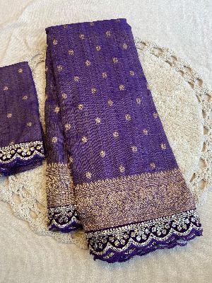 Pure Soft Banarasi Tissue Zari Crushed Silk Weaving Saree