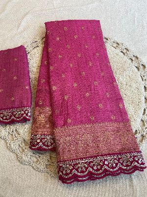 Pure Soft Banarasi Tissue Zari Crushed Silk Weaving Saree