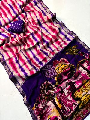 Soft Mangalagiri Silk Sarees  with Pen Kalamkari Design