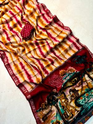 Soft Mangalagiri Silk Sarees  with Pen Kalamkari Design