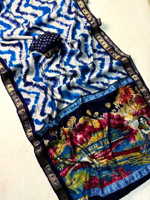 Soft Mangalagiri Silk Sarees  with Pen Kalamkari Design