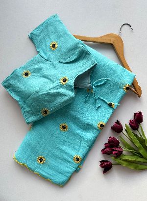 Flower Work Ladies Heavy Cotton Saree
