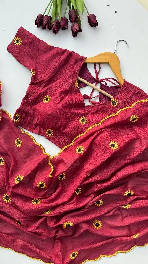 Flower Work Ladies Heavy Cotton Saree