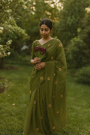 Flower Work Ladies Heavy Cotton Saree