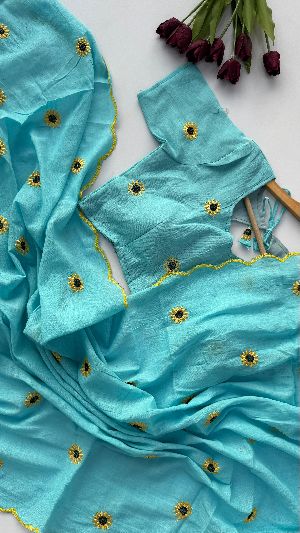 Flower Work Ladies Heavy Cotton Saree