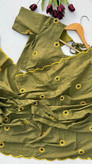Flower Work Ladies Heavy Cotton Saree