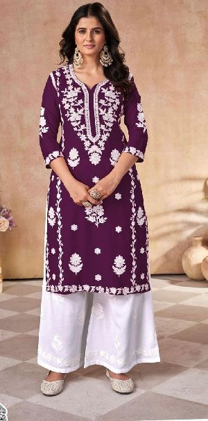 Heavy Embroidery Work Palazzo Long Kurti Set