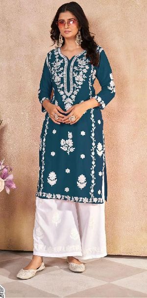 Heavy Embroidery Work Palazzo Long Kurti Set