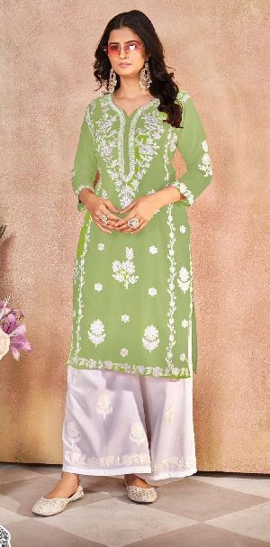 Heavy Embroidery Work Palazzo Long Kurti Set