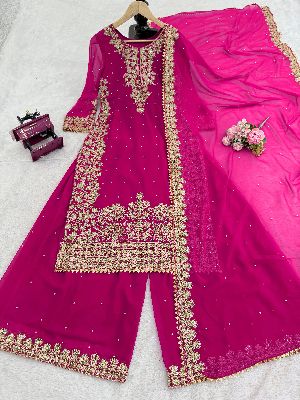 Ladies Designer Palazzo Embroidery Suits
