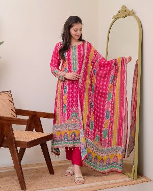 Women Pink Printed Cotton Anarkali Suit Set