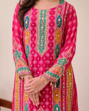 Women Pink Printed Cotton Anarkali Suit Set