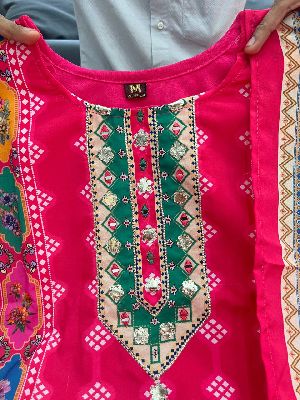 Women Pink Printed Cotton Anarkali Suit Set