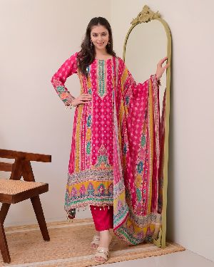 Women Pink Printed Cotton Anarkali Suit Set